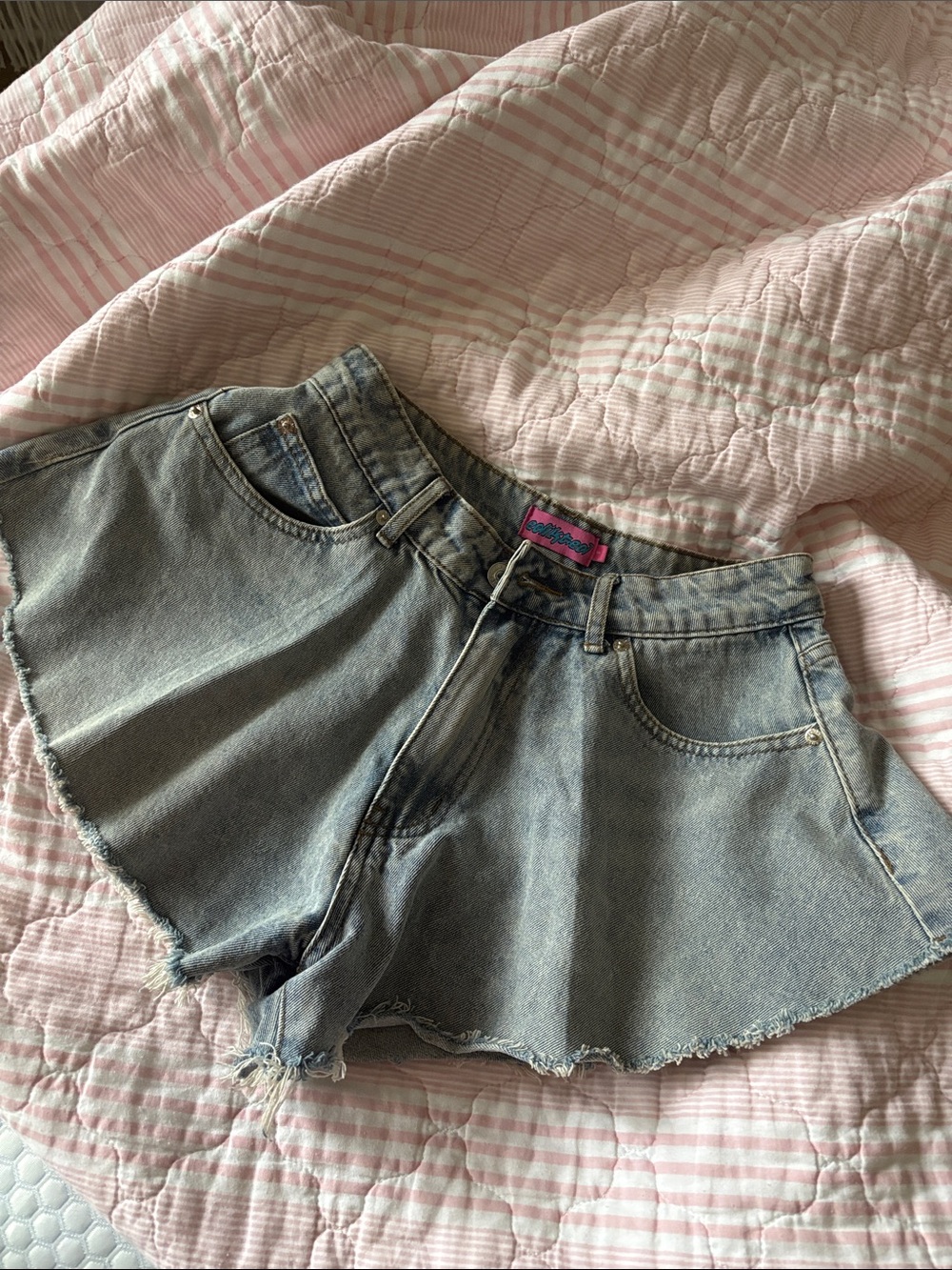 Edikted Light Wash Blue Denim Skater Shorts